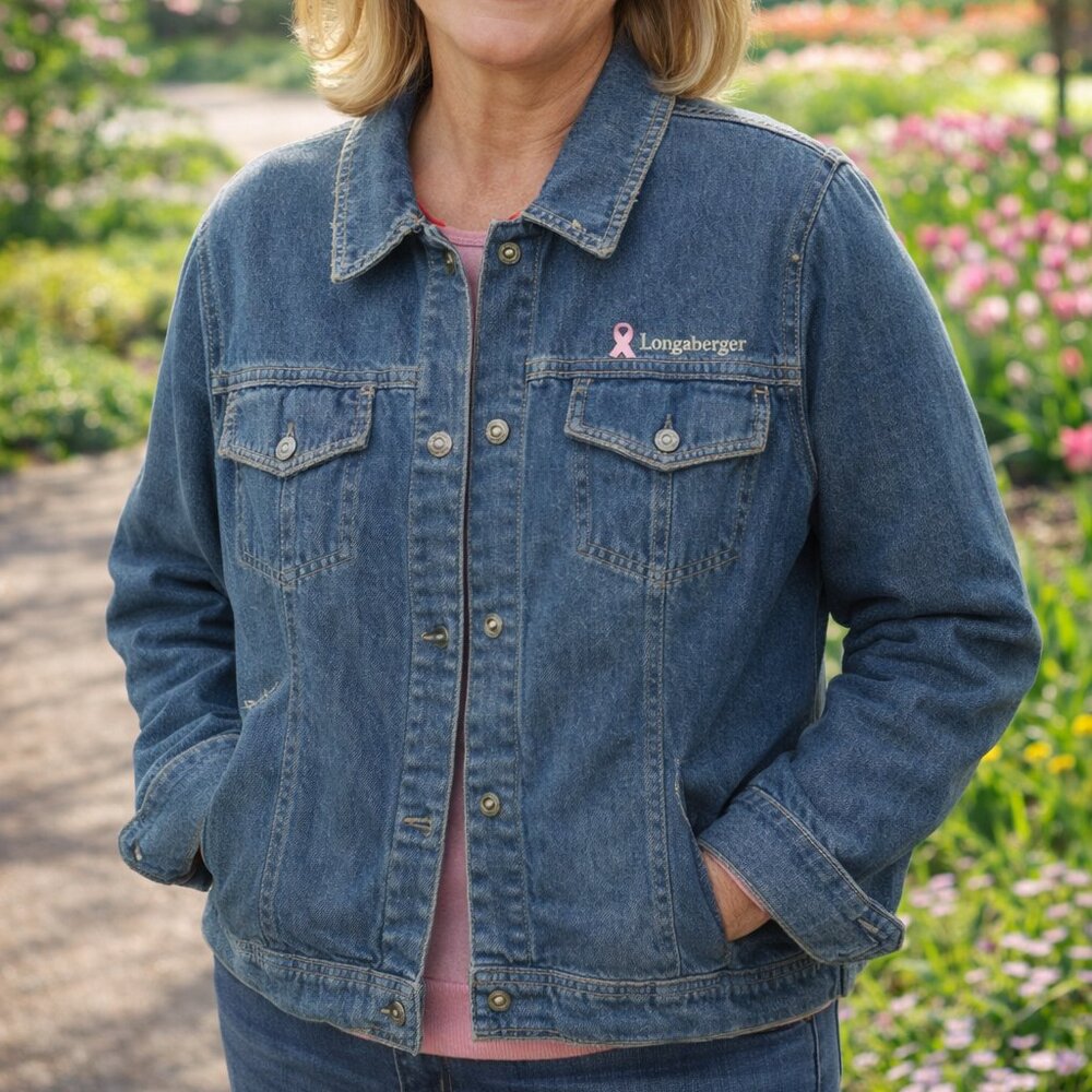 Longaberger Jean Jacket BCA Denim Blue Pink Embroidered Women's Sz Med
